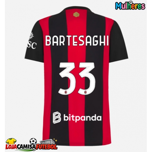 Camisa de Futebol AC Milan Davide Bartesaghi #33 Equipamento Principal Mulheres 2026-27 Manga Curta